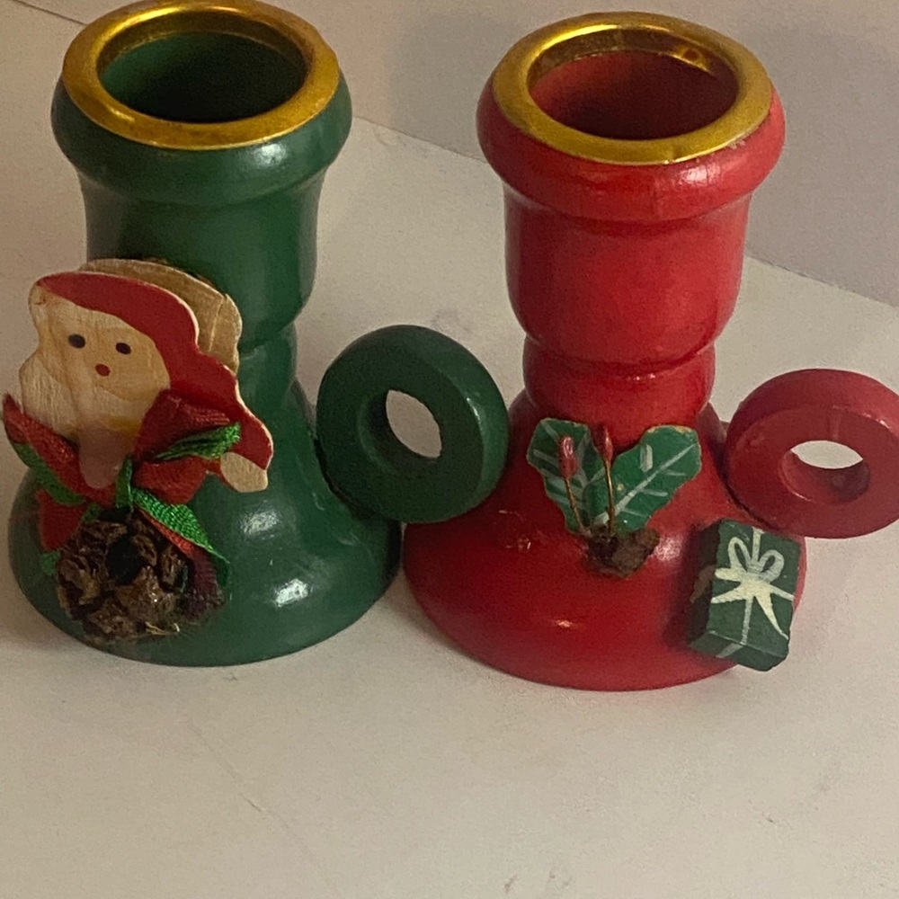 2 wooden Christmas candle holder.